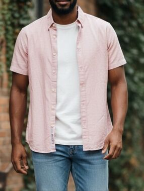 Michael Kors Light Pink Short-Sleeve Button-Down Shirt Classic Fit Medium